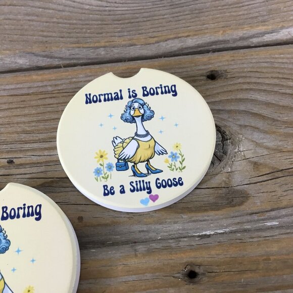 Normal Is Boring Be a Silly Goose Set of 2 Sandstone Car Coasters - Picture 3 of 8